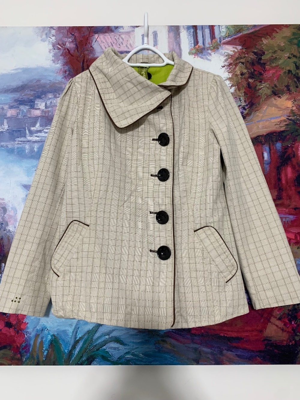 Soia & Kyo Jacket Cream Plaid Size M Retro